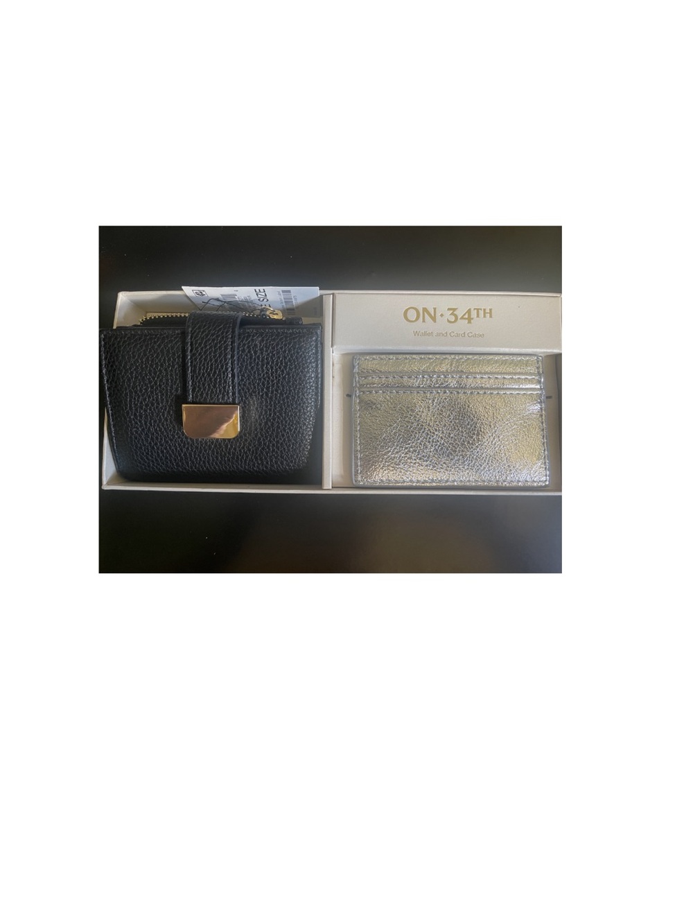 Black Leather Key Pouch with Silver Card Case NWT